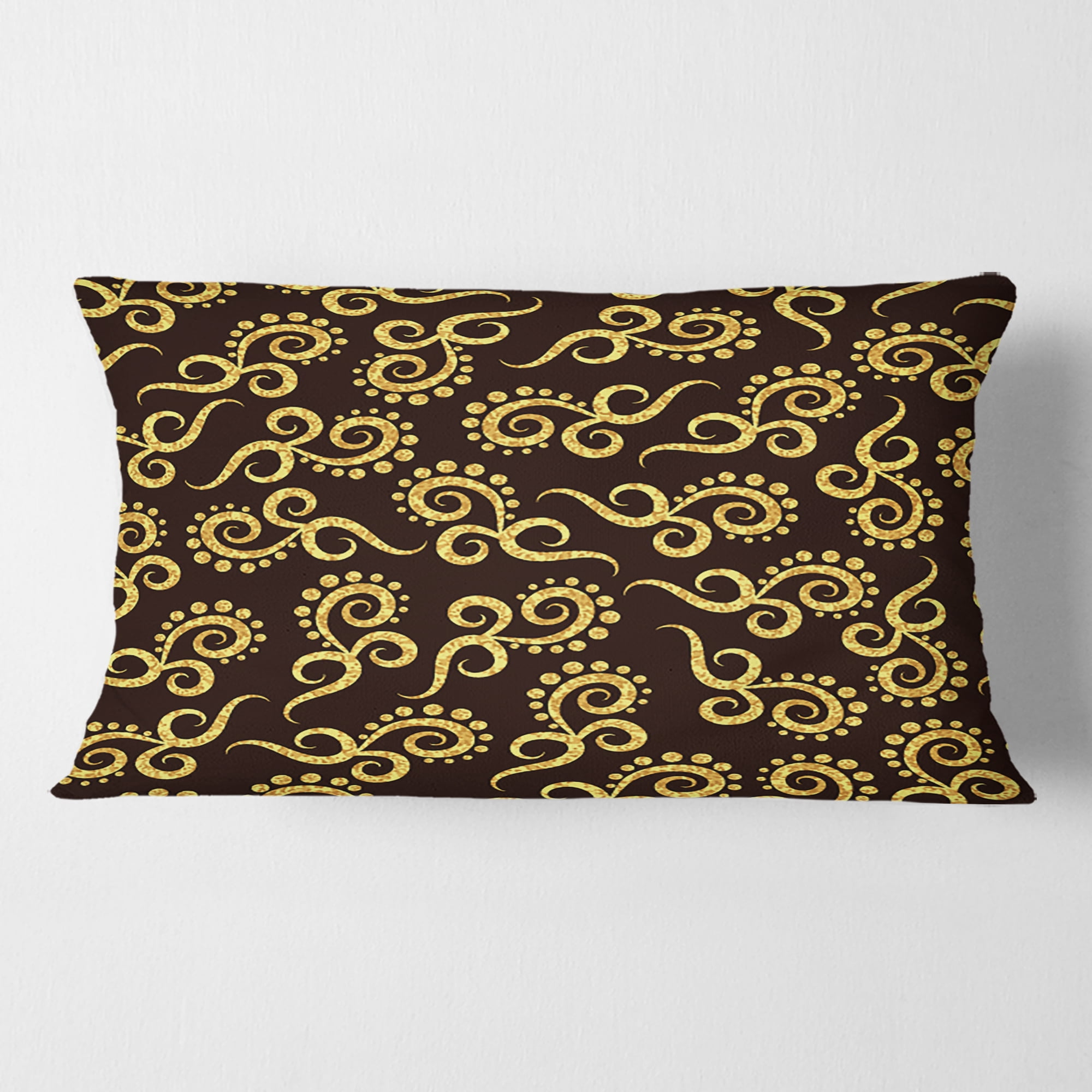 Designart Gold And Black Swirl II' Mid-Century Modern Throw Pillow - 12x20