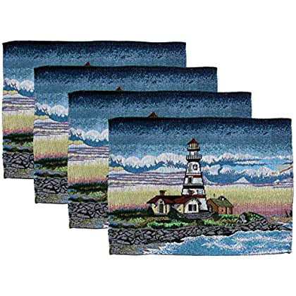 Set of 6 Placemat and Coaster set Nautical Seaside Lighthouse  NEW Gift 