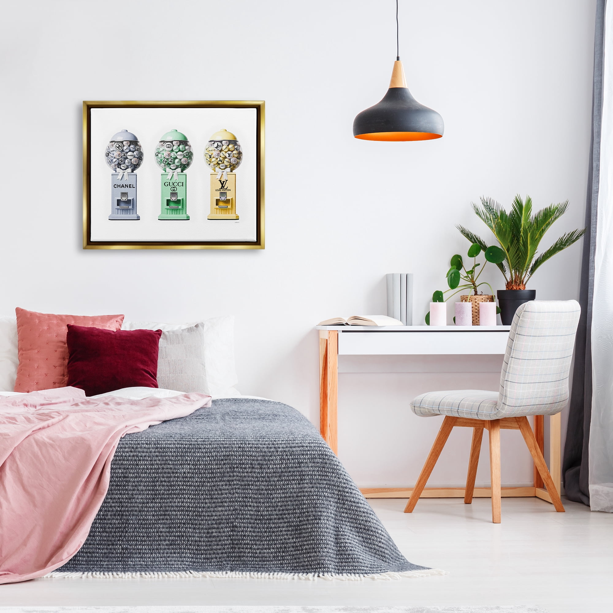 Stupell Industries Pastel Gumball Machines Beauty & Fashion Painting Gold Floater Framed Canvas Art Print Wall Art, 31 x 25