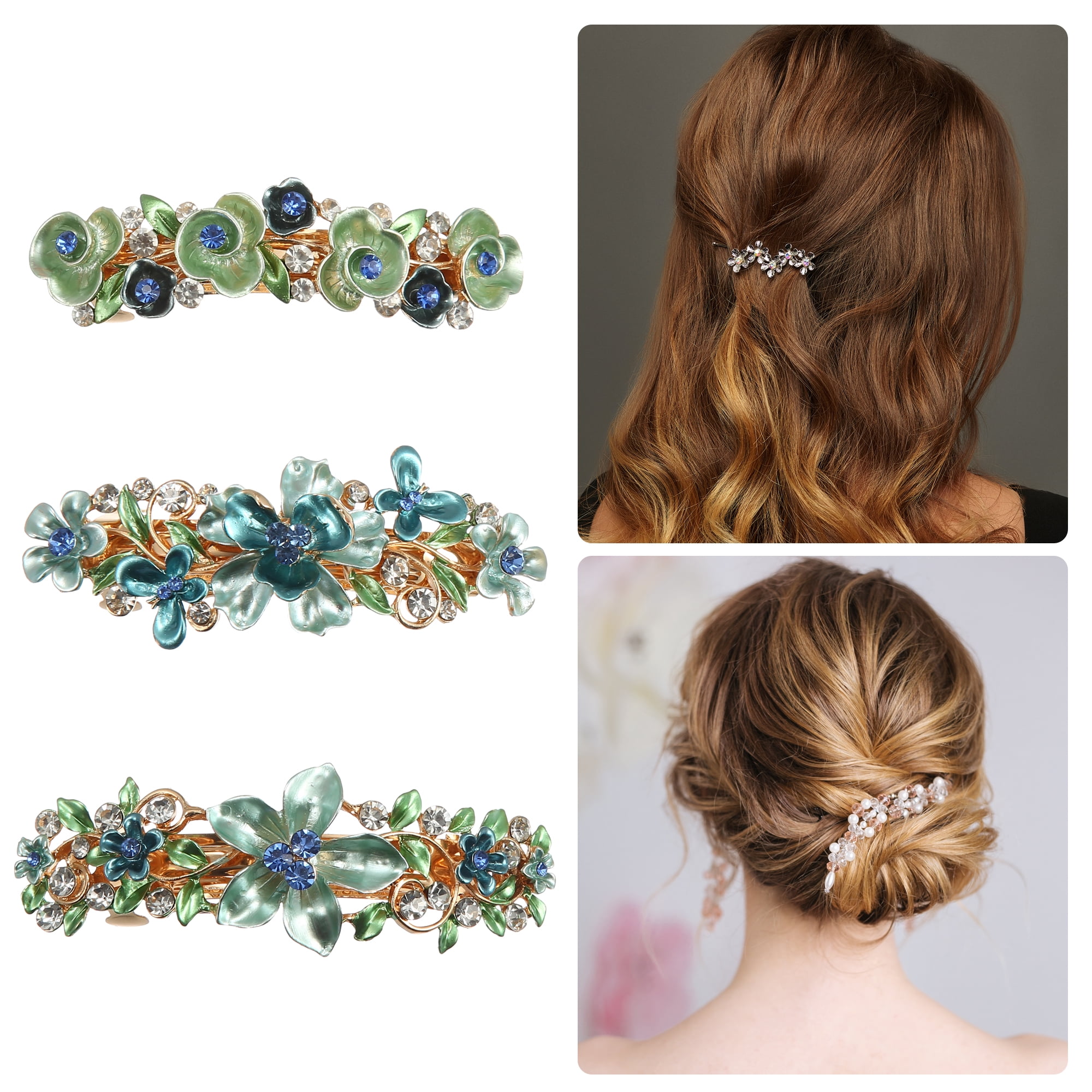 Unique Bargains 3Pcs Hair Clips Sparkly Rhinestones Hairpin Blue