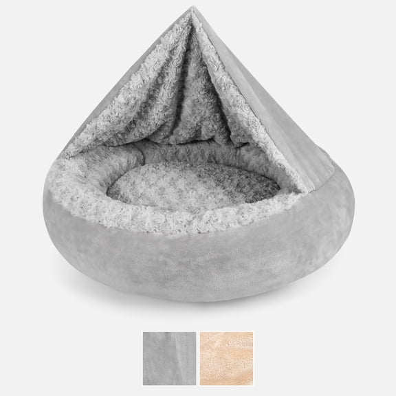 Cozy Cuddler Luxury Puppy Pet Bed, Donut Round Calming Anti-Anxiety Dog Burrow Cave Bed, Machine Washable, Anti-Slip Bottom, Gray, 23inch