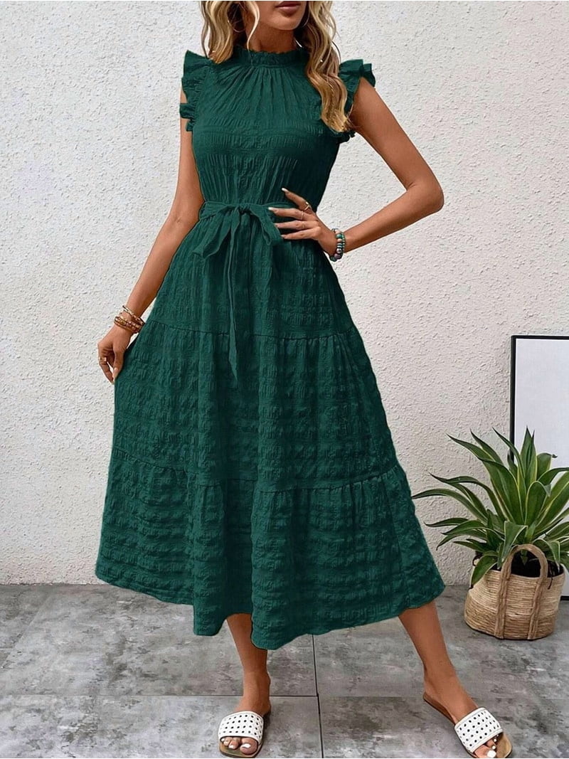 Women Summer Casual Midi Maxi Dresses Short Sleeve XXL