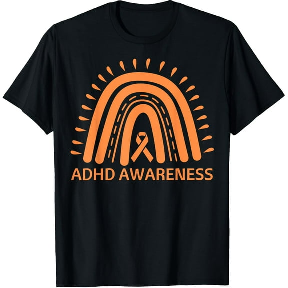 ADHD Awareness Month Rainbow Ribbon Orange T-Shirt