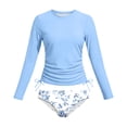 thumbnail image 4 of Girls 2 Piece Rash Guard Swimsuit Long Sleeve UPF 50+ High Waist Tropical Print Bathing Suit for Kids Summer Beach Wear(Blue/14), 4 of 4