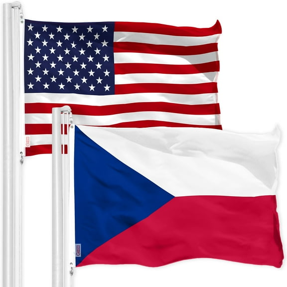 G128 Combo Pack: American USA Flag 3x5 Ft & Czech Republic Czech Flag 3x5 Ft, Both Printed 150D Polyester, Indoor/Outdoor, Brass Grommets