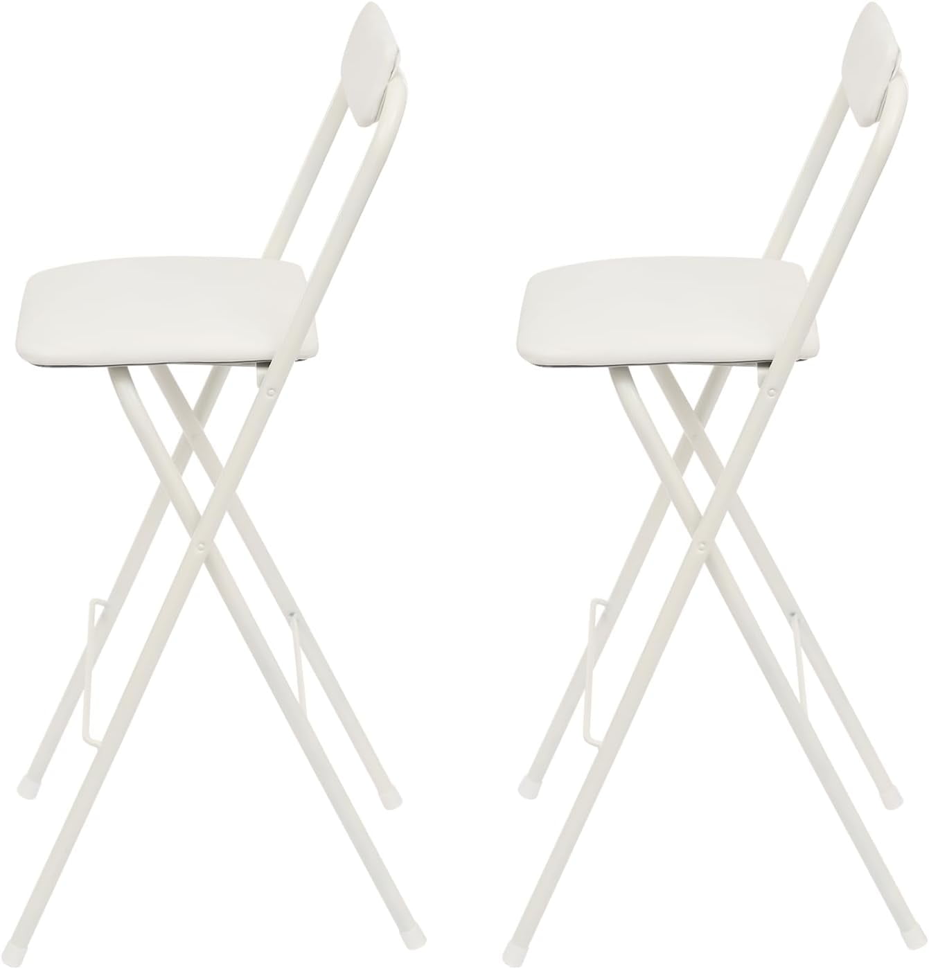 2pcs 30 inch Folding Bar Stool with Backrest - PU Cushioned Counter Height Stool, Portable Metal Frame Barstools for Outdoor, Camping, Kitchen, Shop, and Cafe (White)