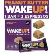 WAKE UP! Caffeinated Peanut Butter Protein Bar - Gluten Free, 250mg Plant Based Caffeine, Kosher Ingredients, Rice Crisps, Energy Power Bar To Boost Clarity and Brain Focus (1 Bar = 3 Espressos)