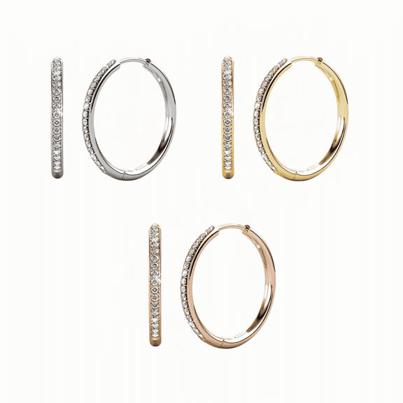 Cate & Chloe Pack of 3 - Bianca 18k Gold Plated 25mm Hoop Earrings with Swarovski Crystals for Women