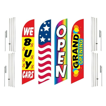 4 Swooper Flags With 4 Pole Kits We Buy Cars USA Open Grand Opening