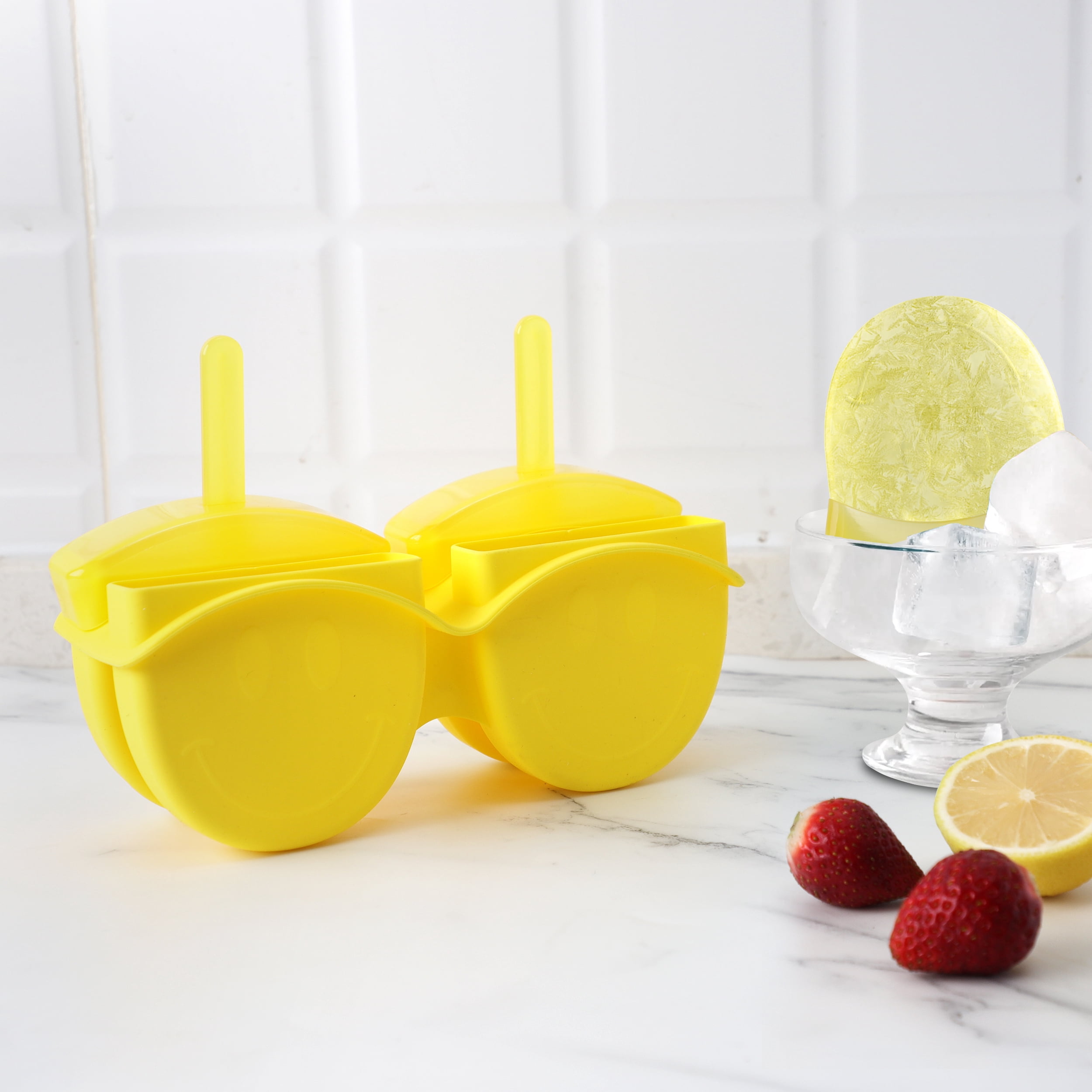Smiley Face Silicone Ice Pop Molds-4 Cavity Yellow