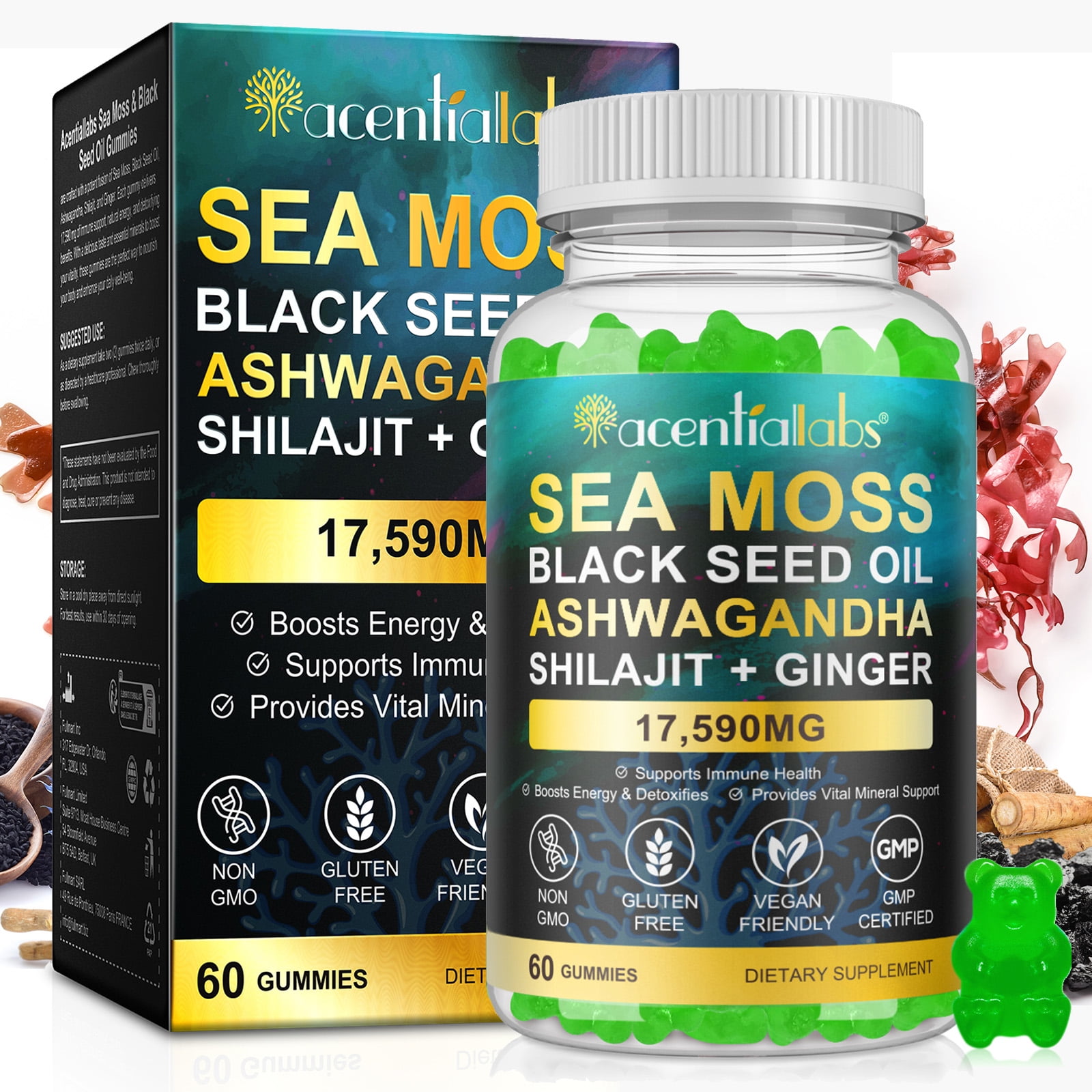 Sea Moss Gummies, with Black Seed Oil & Ashwagandha, Immune Health, 60 Gummies