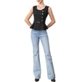 thumbnail image 2 of INSPIRE CHIC Peplum Top for Women Work Sleeveless Button Down Ruffle Hem with Belt Business Casual Tops S Black, 2 of 6