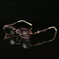 thumbnail image 5 of Womens Rimless Rectangle Pink Reading Glasses 3.00 Ladies Anti-blue Light Readers Metal Diamond Presbyopic Eyeglasses Sunglasses +3.0, 5 of 7