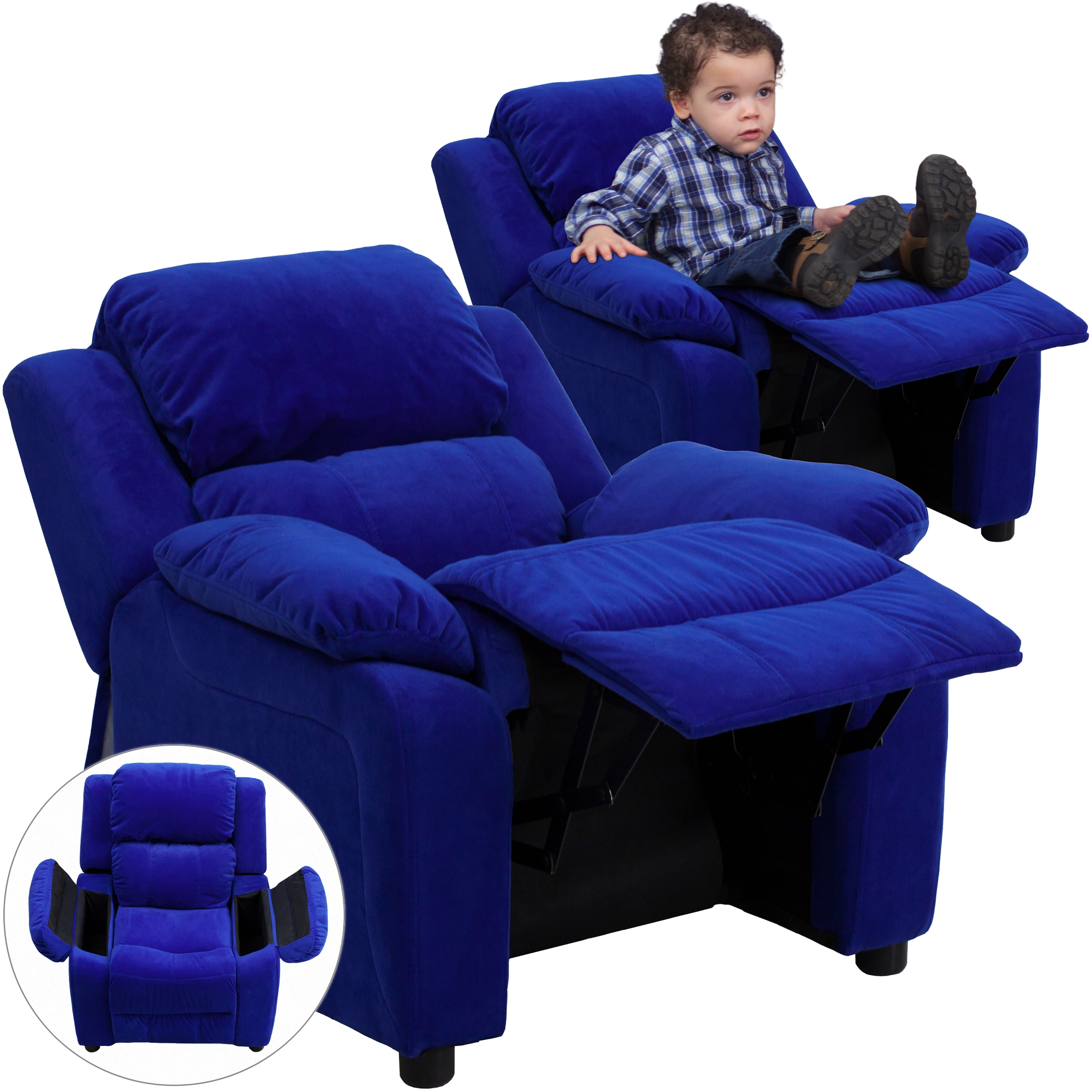 Flash Furniture Deluxe Padded Contemporary Blue Microfiber Kids Recliner with Storage Arms - image 3 of 13