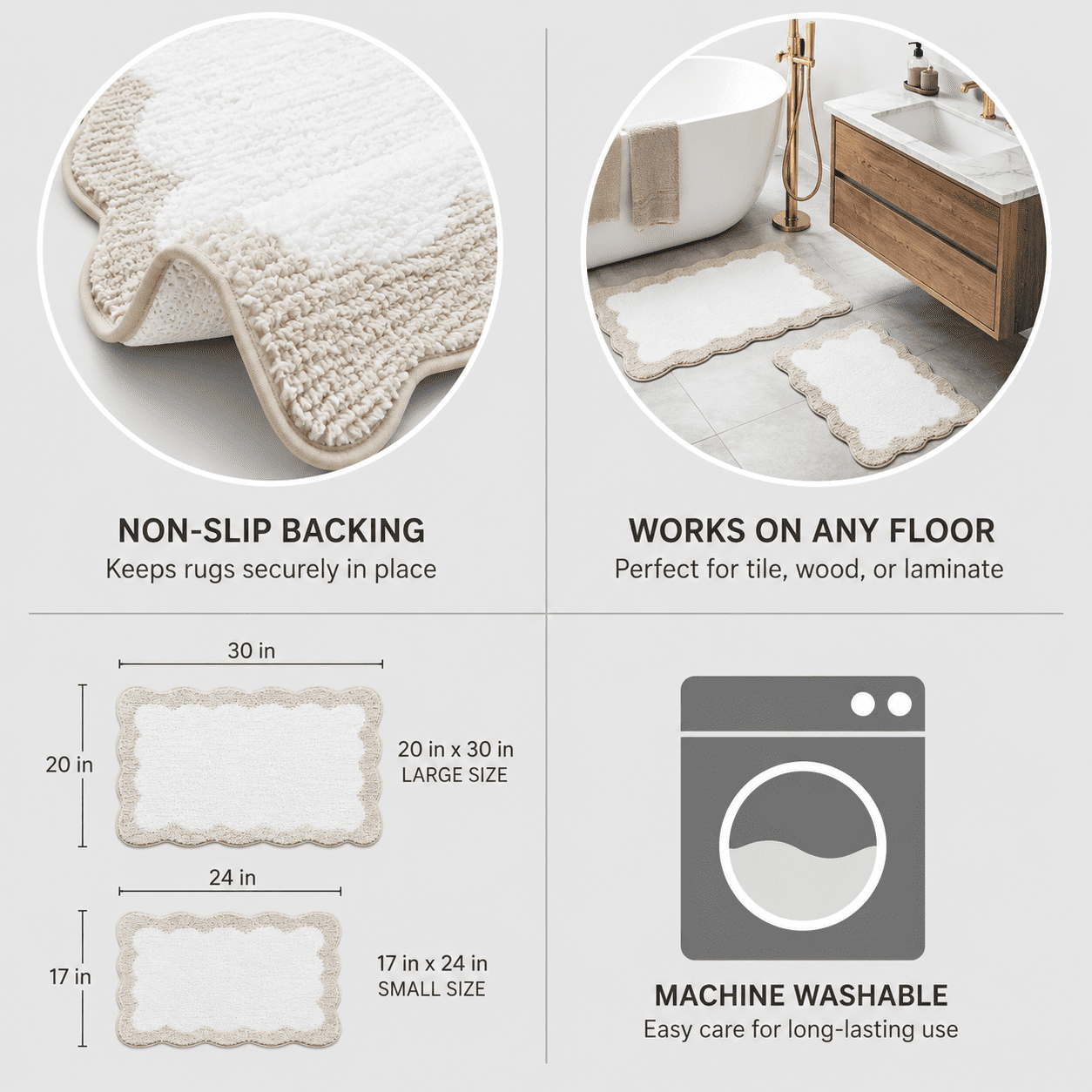 Mainstays 2 Piece Scallop Bath Rug Set, Tan, 17" x 24" & 20" x 30"
