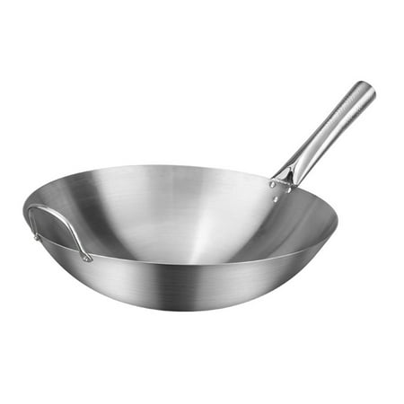 

1pc Stainless Steel Single Handle Wok Practical Wok Kitchen Utensil (Silver)