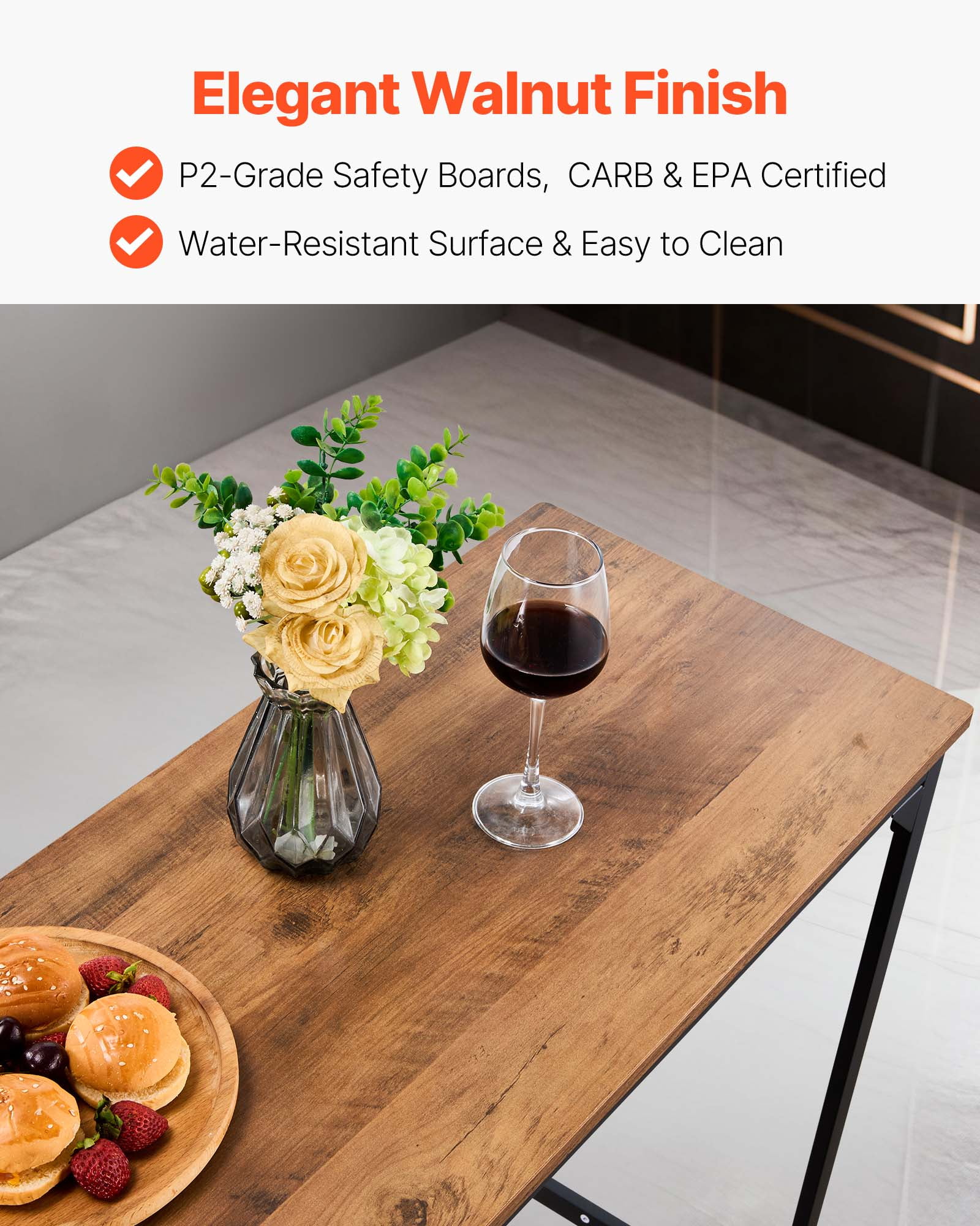 VEVOR Bar Table, 1PCS 63″ Kitchen Bar Table, Tall Dining Tables with Rounded Edge, Rectangular High Top Kitchen Tables for Balcony, Living Room, Light Brown, Black, Extended Horizontal Design