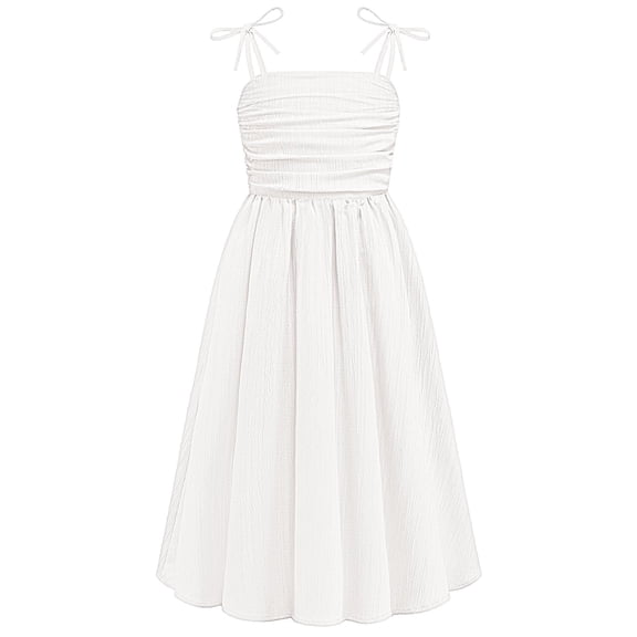 Oudiya Girls Summer Dress Maxi Spaghetti Strap Ruched Flowy Beach Boho Casual Teen Girl Party Sundress 6-14Y