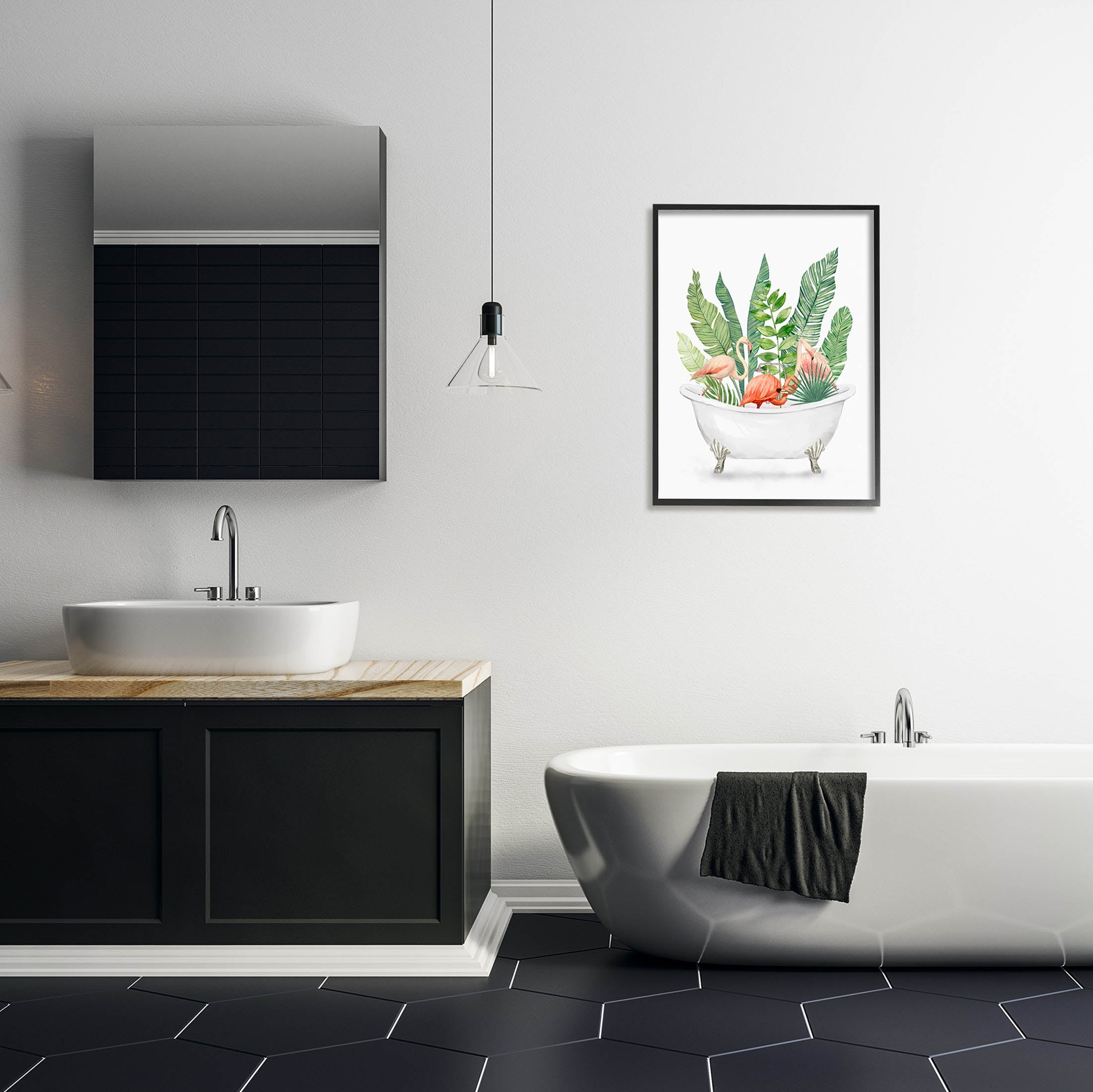 Stupell Industries Tropical Flamingoes Bathtub Plants Graphic Art Black Framed Art Print Wall Art, Design by Ziwei Li