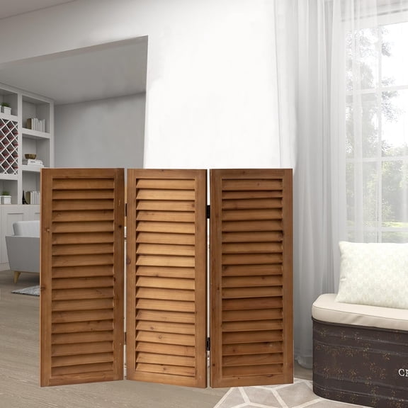 SOFE Wood Room Dividers 2.6ft, 3 Panel Short Privacy Screen Indoor Brown Room Partitions and Dividers Freestanding, Farmhouse Foldable Wall for Home Bedroom Office