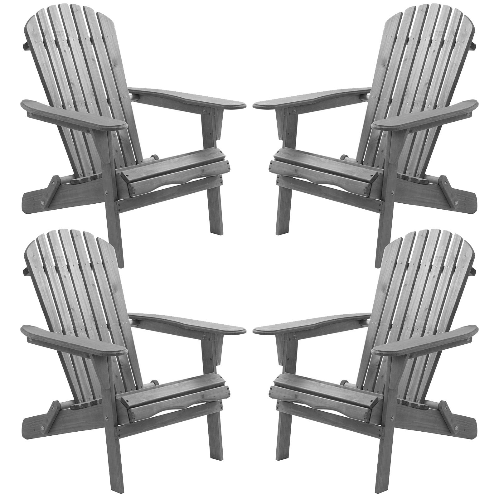 Glavbiku Folding Adirondack Chair Set of 4,Wood Lounge Chairs with High Backrest for Patio,Gray