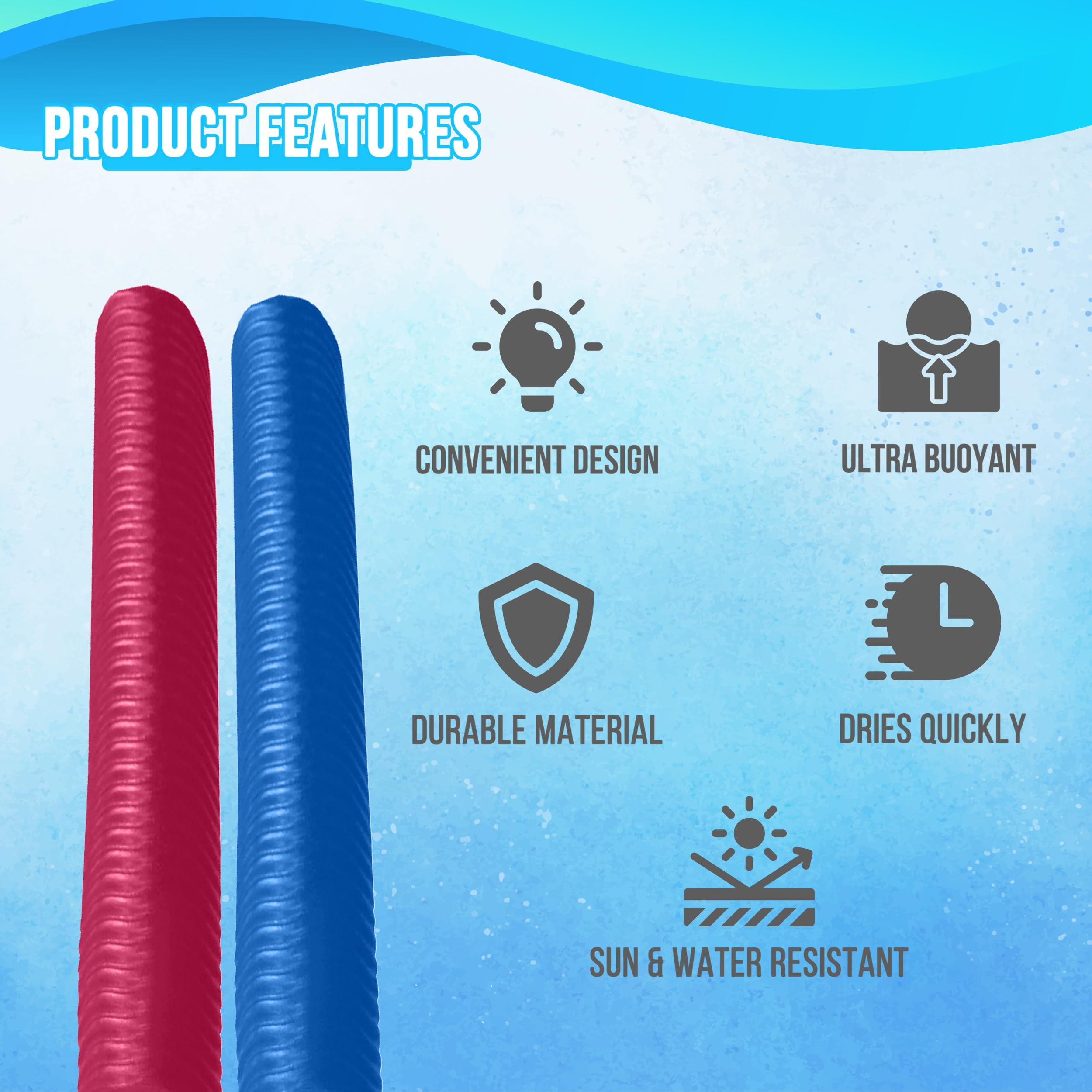 VOS Lazy Floats Foam Pool Noodle â€“ 4 Pc Pack, Premium & Big, Super Soft Pool Noodles for Swimming and Floating, Pool Floats, Lake Floats For Adults & Kids (Fandango Pink and Capri Blue)