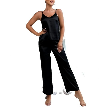 

Sexy Cami Strap Pant Sets Sleeveless Black Womens Pajama Sets (Women s)