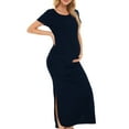 thumbnail image 3 of Vedolay Maternity Dress Summer Women's Maternity Cut Out Twist Front Short Sleeve Bodycon Pencil Midi Dress,Navy L, 3 of 5