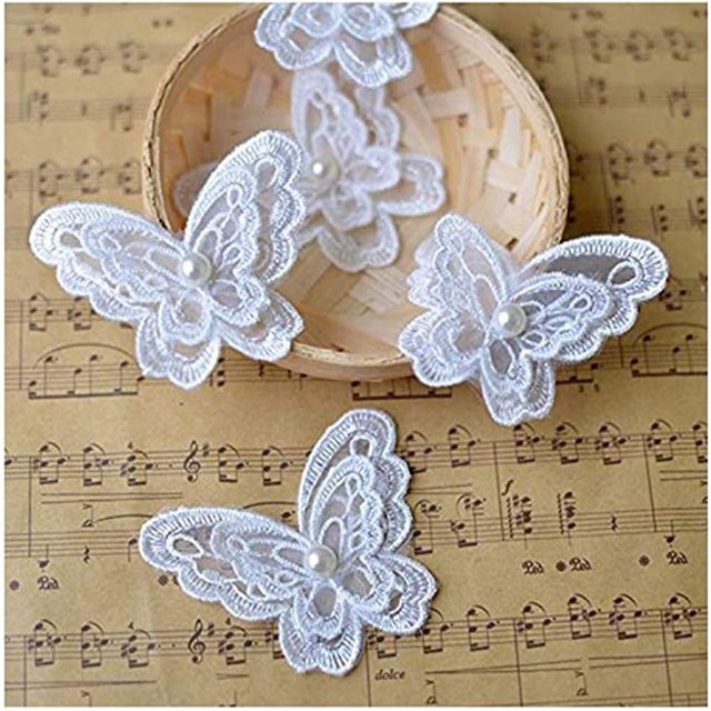 Incluye 10 parches, parches de encaje, encaje de cuentas de mariposa, decoración de ropa vintage, para bordar y coser vestidos, manualidades