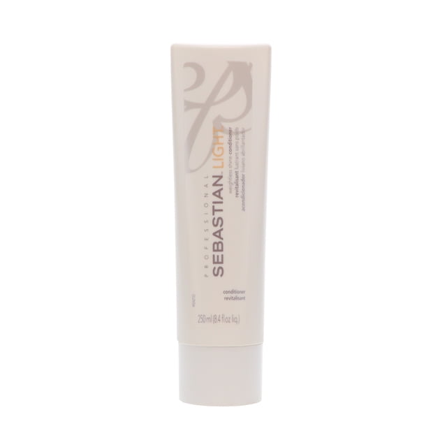 acondicionador de luz de sebastian 8.4 oz acondicionador ligero Sebastian Professional en tubo blanco vertical, vista frontal con logo y texto gris y naranja, 8.4 fl oz impreso en la base; formulado para hidratar cabello seco, seguro para cabello teñido y apto para todo tipo de cabello; también suele usarse para preparar el cabello antes del peinado.