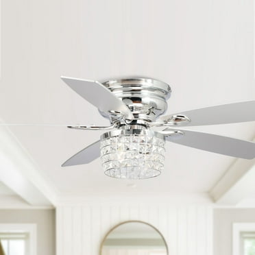 EILEEN GRAYS LLC. Eileen Grays 52" Chrome Finish E12 Bulbs Flushed Mount Indoor Ceiling Fan