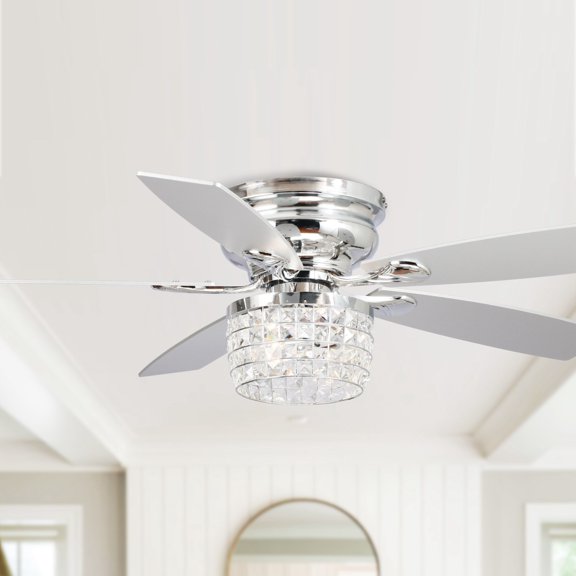 EILEEN GRAYS LLC. Eileen Grays 52" Chrome Finish E12 Bulbs Flushed Mount Indoor Ceiling Fan