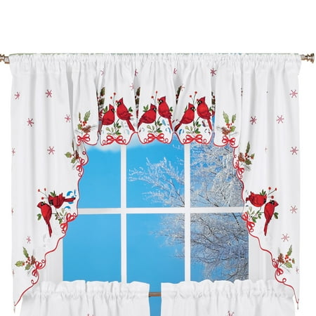 Embroidered Winter Cardinals Window Curtain Panels Collection Red Embroidered Winter Cardinals Window Curtain Panels Collection Red Green And White Christmas Accents Swags