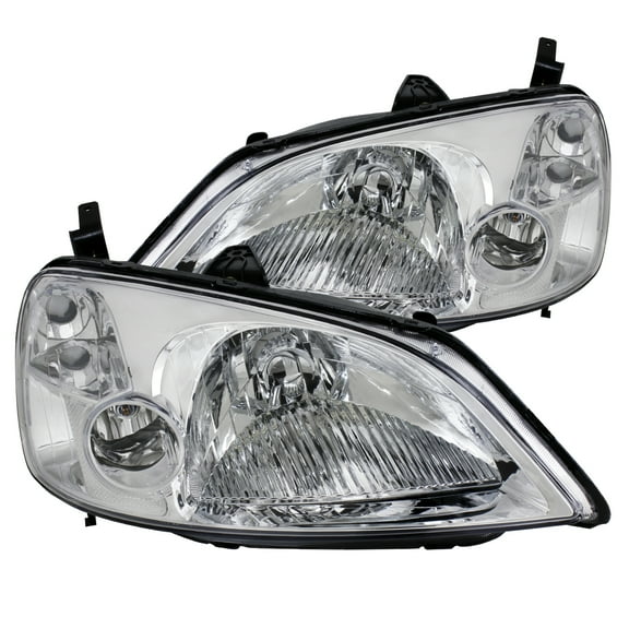 Spec D Tuning Chrome JDM Headlights with Clear Lens for 2001-2003 Honda Civic