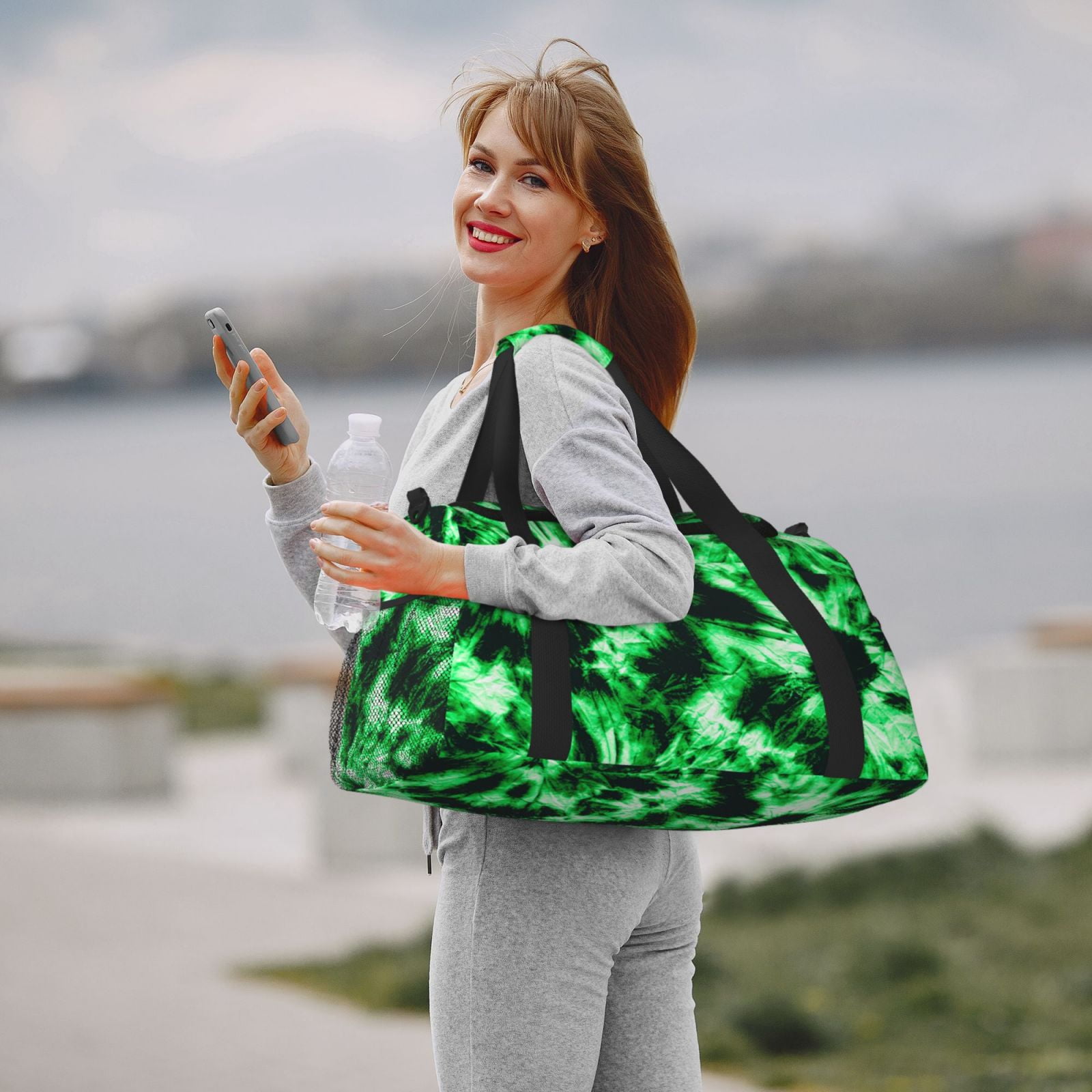 Fuzoiu Green Tie Dye Print Travel Duffle Bag,Carry On Tote Bags,Duffel Bag,Sport Gym Bag, Hospital Bag for Labor and Delivery, Overnight Bag,Luggage Bag