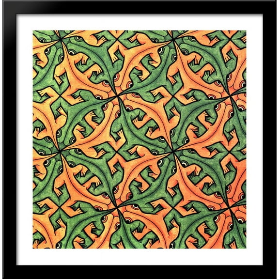 Lizard 2 28x28 Large Black Wood Framed Print Art by M.C. Escher