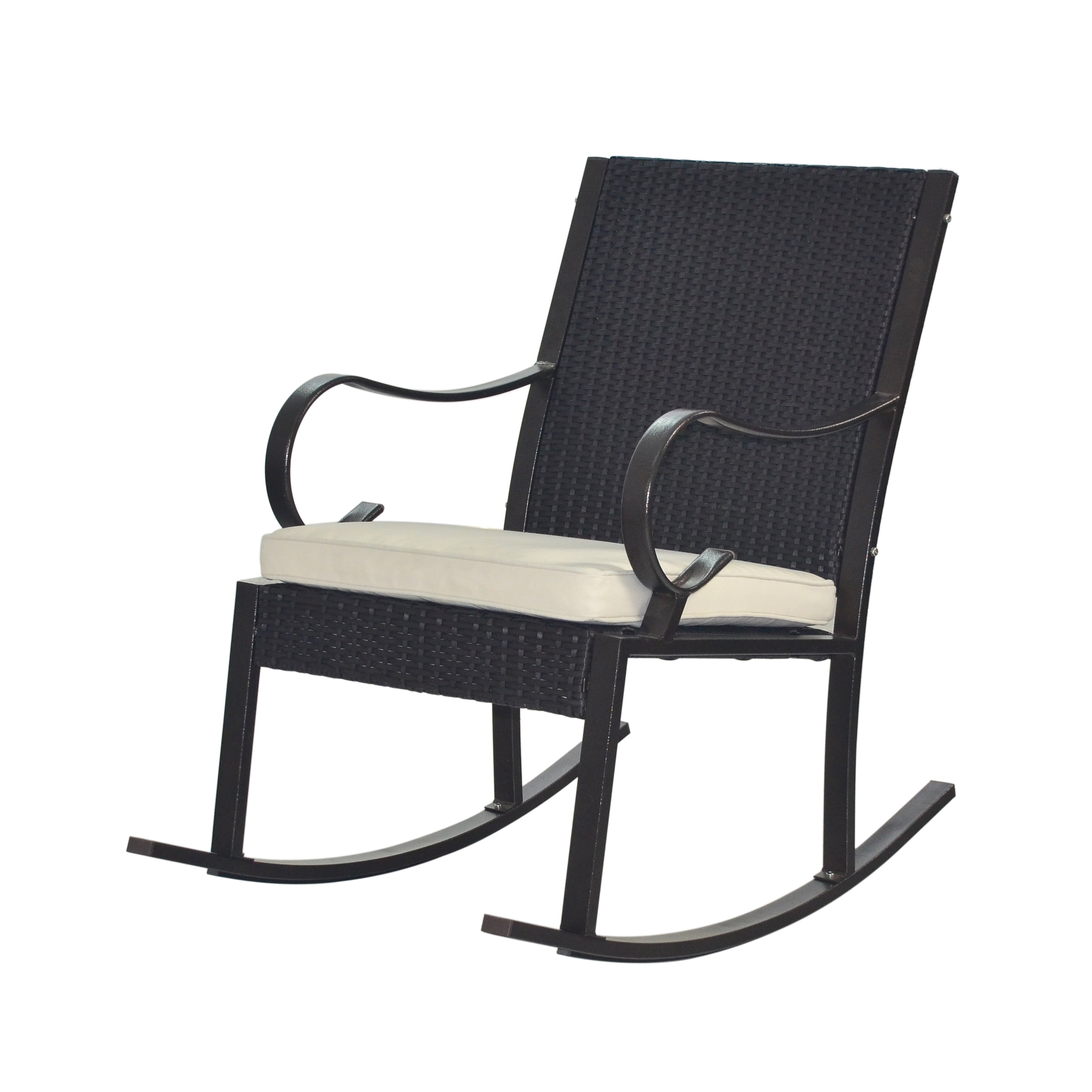 Muriel Outdoor Wicker Rocking Chair With Cushion Dark Brown And Cream Walmart Com Walmart Com