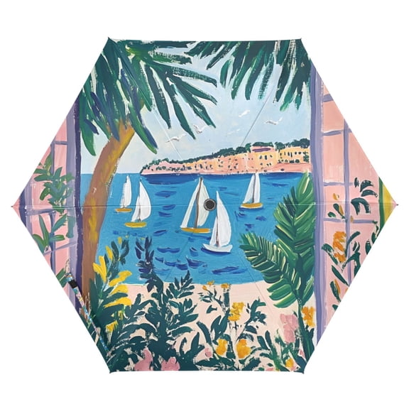 FORMRS Travel Umbrella Folding Auto Open Close Windproof Rain UV Protection, Purple Seaside