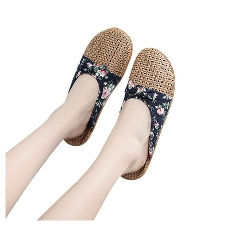 

FAFWYP Women s Summer Fashion Casual Platform & Wedge Weave Linen Hollow out Butterfly Knot Slip on Slides Skidproof Indoor Home Slippers Shoes Orthopedic Flip Flops