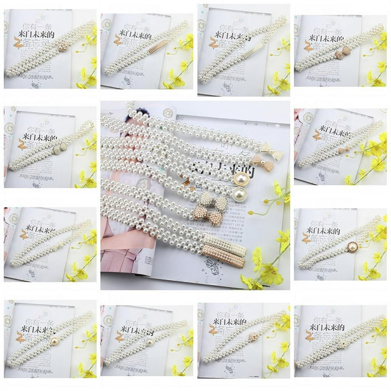 Elegant Women Pearl Waist Belt Elastic Buckle Pearl Chain Belt Female Girls  Dress Crystal Strap