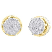 JFL DIAMONDS & TIMEPIECES 10K Yellow Gold Real Diamond 6-Prong Sutds 8mm Mens 3D Pave Earrings 0.15 CT.