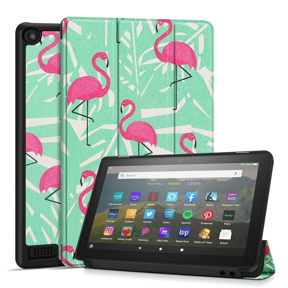 Case Cover for Amazon Kindle Fire 7 Tablet 9th & 7th Generation, Smart Slim PU Leather Protective Sleeve with Auto Sleep/Wake, Flip Stand f/ 7-Inch Display 2019 2017 Release Gen (Pink Flamingo)