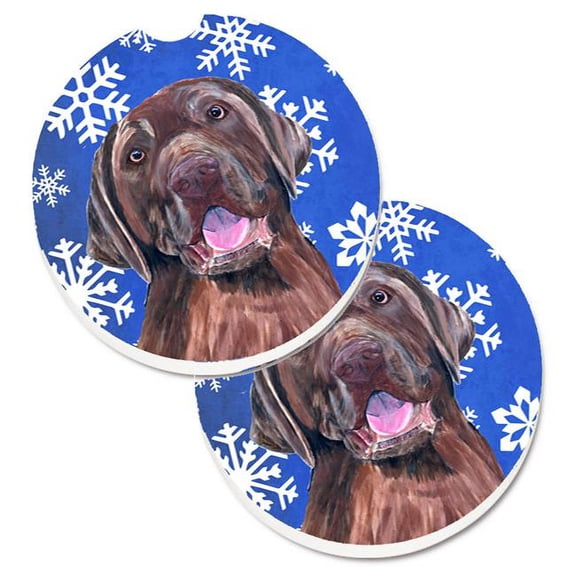 Labrador Winter Snowflakes Holiday Set of 2 Cup Holder Car Coaster