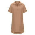 thumbnail image 4 of Midsumdr Womens Summer Dresses Casual Loose Plus Size Buttons Turndown Collar Short Sleeve Shirt Dresses Temperament Solid Color Temperament Knee Length Dresses, 4 of 5