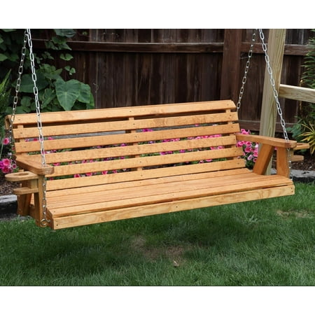 Hanging Porch Swings - QUICK SHIP-Amish Heavy Duty 800 Lb Roll Back 4ft Porch Garden Patio BROWN Cupholders Swing With Hanging Chain Included-USA