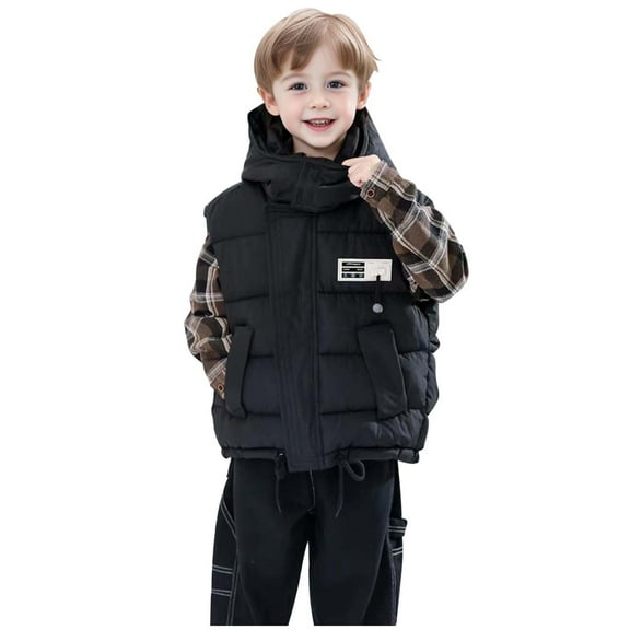 Kids Boys Girls Puffer Hooded Vest Sleeveless Jacket Warm Padded Vest Jacket Waistcoats Outwear Toddler Boys Girls Fall Outfits for Boys Girls 5-6 Years