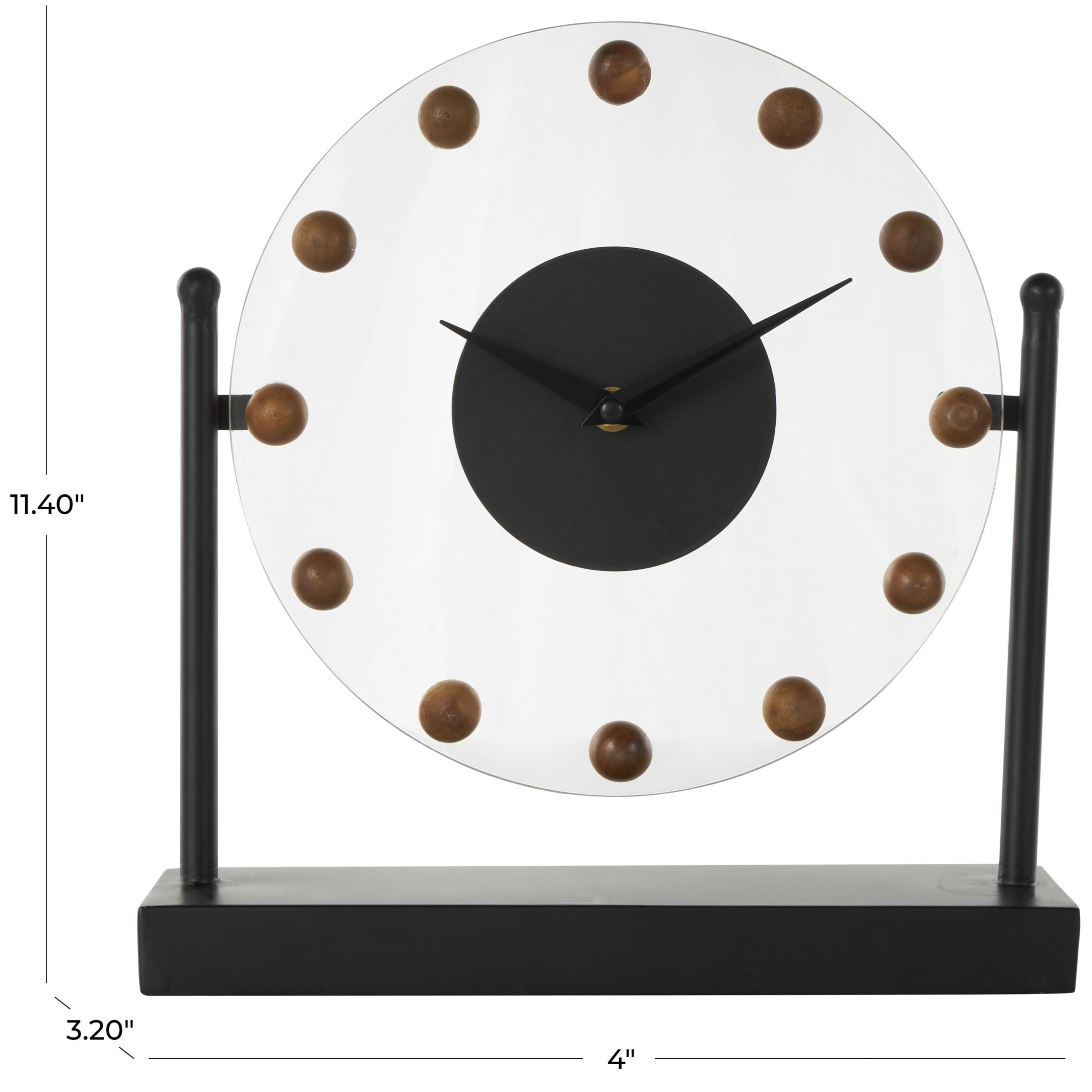 DecMode 11" Black Metal Acrylic Face Clock with Wood Ball Accents