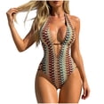 thumbnail image 2 of QUNYINEY Onepiece Swimsuit Women Tummy Control Cutout Colorblock Swimwear Slimming Halter String V Neck Textured Swimwear, 2 of 6
