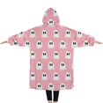 thumbnail image 2 of Oversized Wearable Blanket Hoodie,Pink Halloween Ghosts with Bows Sherpa Blanket Hoodie with Super Pockets,Super Warm Fuzzy Pullover for Women & Men, 2 of 6