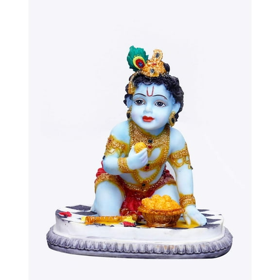 Sri Krishna Culture- Hand Crafted Baby Krishna On Knees-Hindu God and Goddess Idol/Statue/Murti/Figurine(4")-Polyster Resin-Multicolour-Showpieces for Gifting and Home Decor
